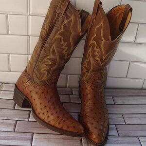 SIZE 8 D. Men's Nocona boot Ostrich Quill Western Cowboy Leather Boot.
